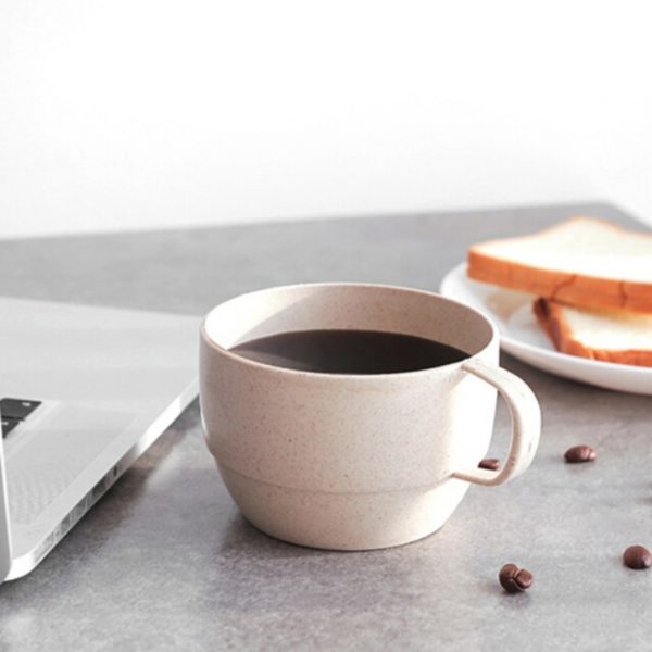 Tasse à café biodégradable de tasse de petit déjeuner de tasse de café de lait de paille de blé environnementale avec la poignée Simple Simple de ruban